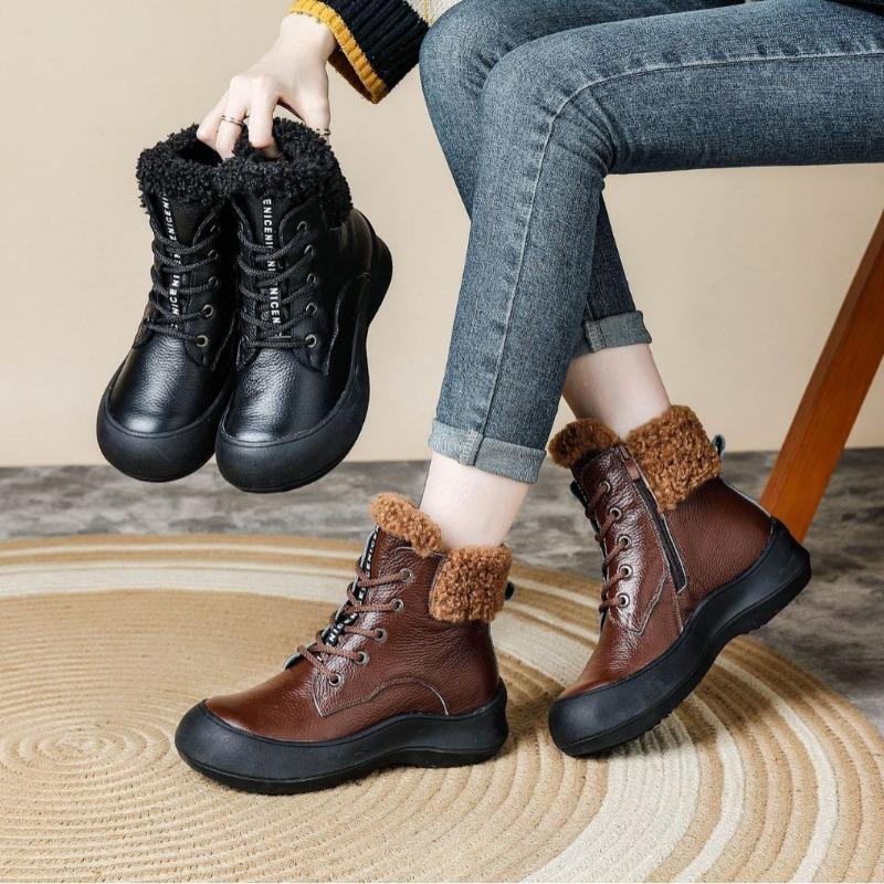 The First Layer of Cowhide Retro Martin Boots Women's Velvet Thermal Short Boots Genuine Leather Casual Soft Bottom Autumn and Winter New Thick Bottom