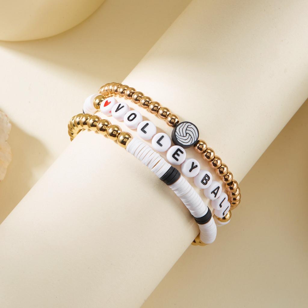 

European Style Letter Beaded Wristwear For Women With Acrylic And Electroplated Design White