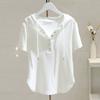 Drawstring Hooded T-shirt for Women for Short-sleeved Summer Fashionable Loose Slim Versatile T-shirt Base Shirt