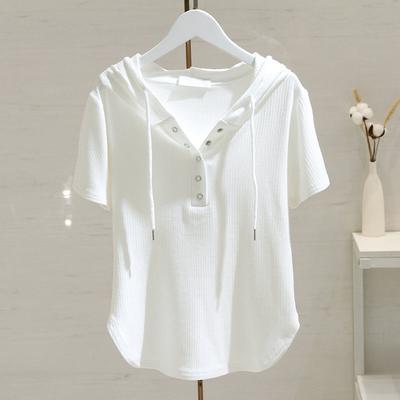 Drawstring Hooded T-shirt for Women for Short-sleeved Summer Fashionable Loose Slim Versatile T-shirt Base Shirt