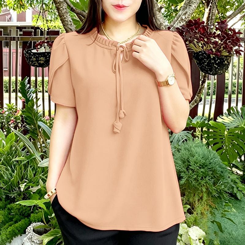 ZANZEA Blusa Casual de Mujer con Cuello Redondo, Color Sólido, Manga Corta Suelta