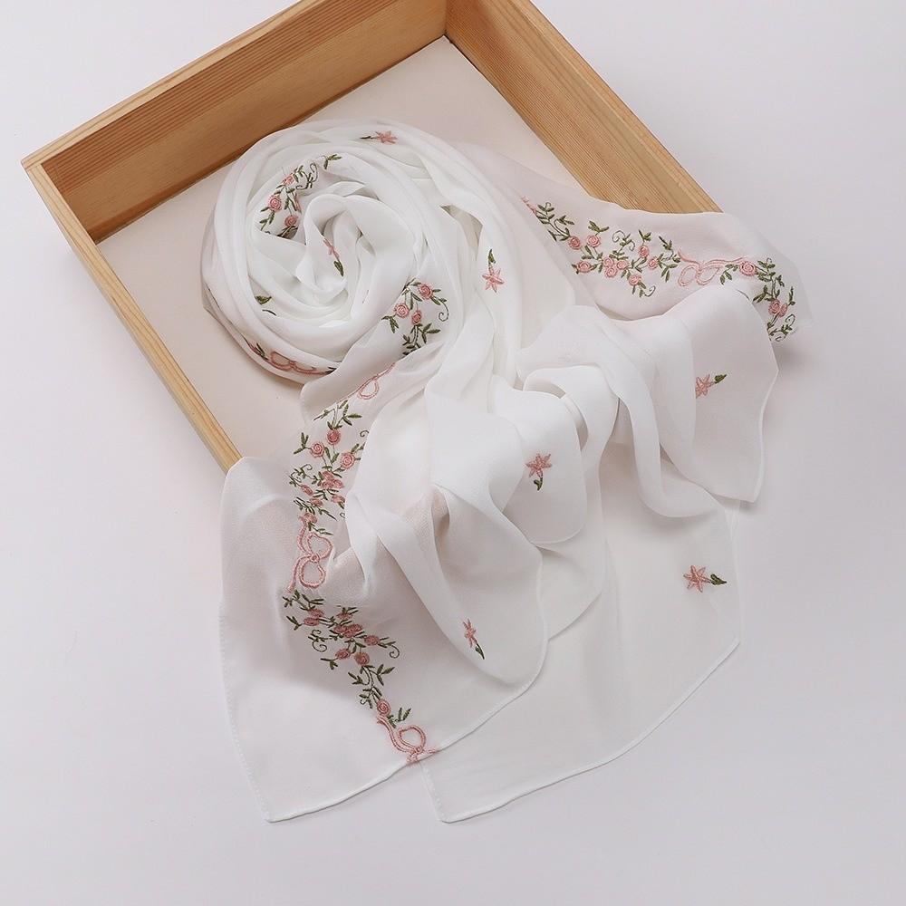 Mesh Thin Long Scarf Solid Color Muslim Headscarf Clothing Accessories Floral Headscarf  Women