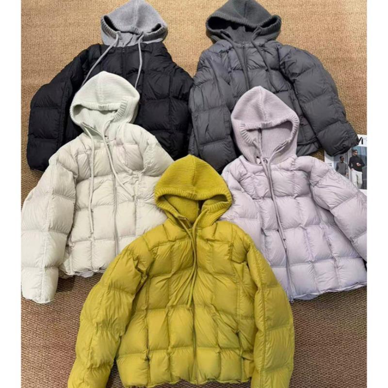 Knitted hooded puff cotton clothes for women, new design sense fake two loose coats
