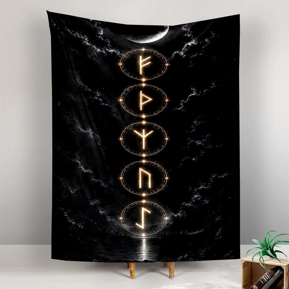 Vertical Tapestry Norse Rune Circle Moon Night Mystical Wall Hanging Decor for Men Cave Spiritual Bedroom Pagan