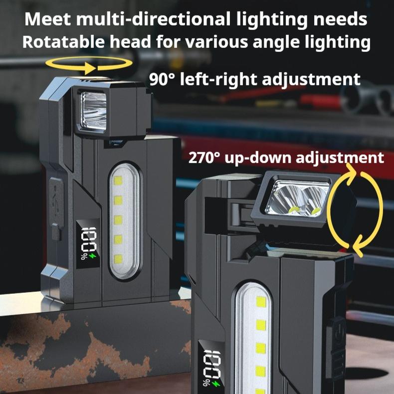 Magnetic Rechargeable Flashlight 1200 Lumens Multi-Angle Rotating Mini Light Portable Pocket Flashlight for Repair Outdoor