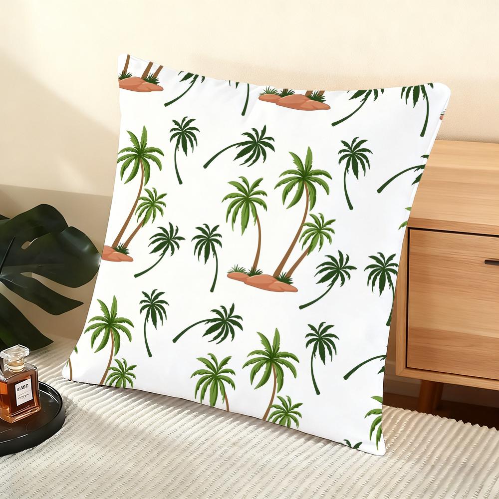 Palm Tree Pattern Cushion Cover Soft Short Plush Pillow Cover Smooth Cozy Texture Aesthetic Cushion Case Home Decor