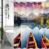 Landscape Lake Wooden Boat Scenery Shower Curtain, Bathroom Decorative Shower Curtain, Waterproof Shower Curtain with Hooks
