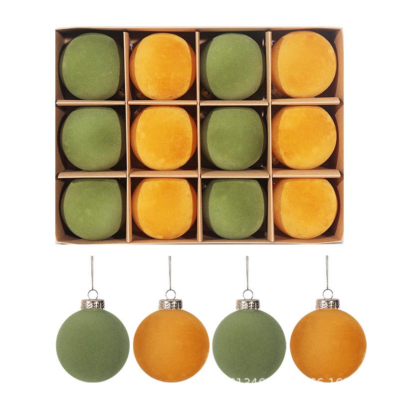 Velvet Christmas Flocked Ball Ornaments, 8cm, Set of 12 – Tree Decorations