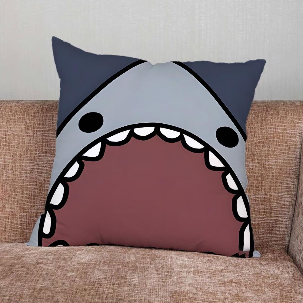 Cute Shark Cartoon Pillow Case For Home Bedroom Car Office Decoration Living Room Sofa Cushion Cover Suitable