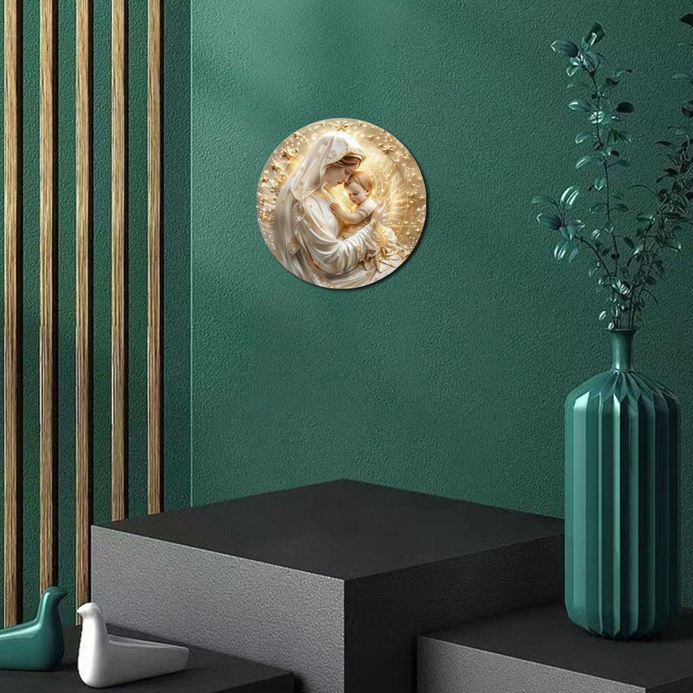 Mary Themed Wreath Sign, Round Religious Wood Decor, Home, Cafe, Living Room, Wall Decoration, Holiday Gift, Simple and Stylish Toilet Door Hanging