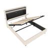 140 x 200CM modern upholstered bed – headboard with LED and shelves, storage underneath, gas-lift slatted frame, certified USB ports, side pockets