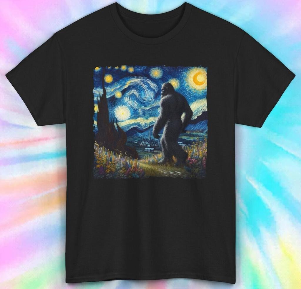 Bigfoot Starry Night T-Shirt | Funny Sasquatch Van Gogh Parody Tee S-4xl