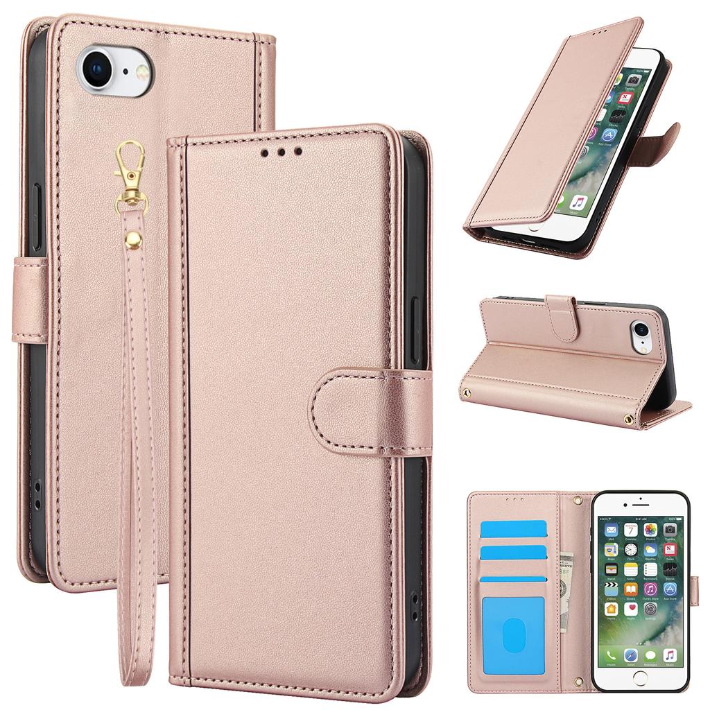 SY-003 For iPhone 16e Case PU Leather Stand View Phone Wallet Cover with Hand Strap