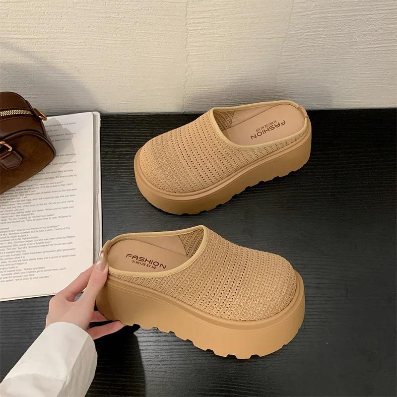 Damen Plateauschuhe Sommer Atmungsaktive Mesh-Hausschuhe Dicke Sohle Zum Hineinschlüpfen Bequeme Lässige Outdoor-Sandalen Rutschfeste Clogs
