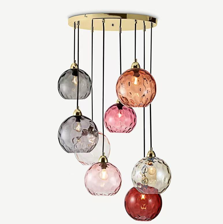 Nordic Embossed Colorful Glass Sphere Pendant Light for Bedroom, Bedside, or Restaurant Bar.