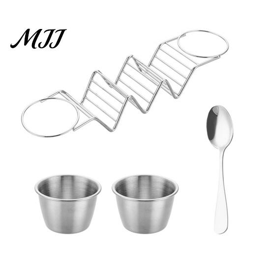Burrito Serving Rack Taco Holder Stand with Dip Bowls, 201 Stainless Steel Wave Set, Tableware for Family Gatherings 2 Sauce Dishes And