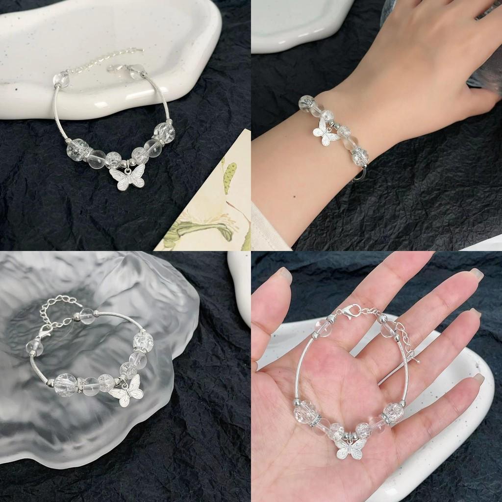 Exquisite Silver Butterfly Glass Bead Bracelet New Chinese Fashion For Women