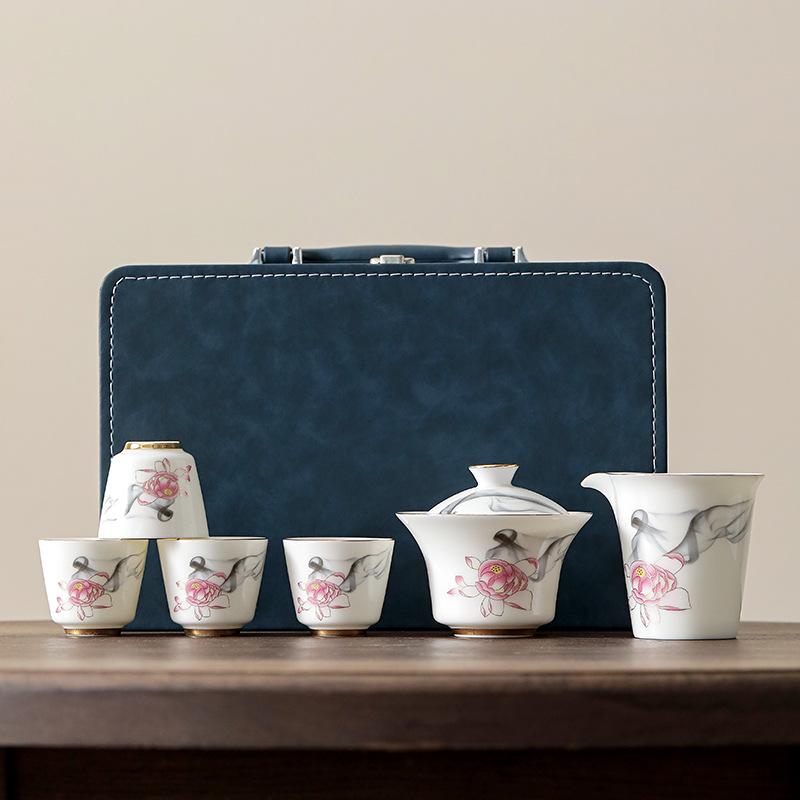 Yangzhi Jade Porcelain Travel Tea Set - Ceramic Kung Fu Teapot with Logo