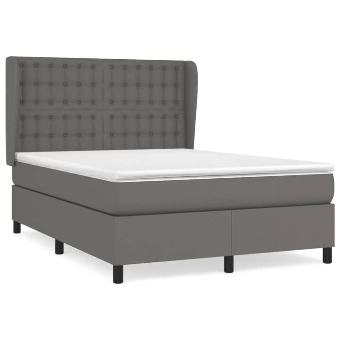 3129031 vidaXL Lit à sommier tapissier avec matelas Gris 140x190 cm Similicuir