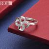 925 Sterling Silber Einfacher Hohl Vierblättriger Klee Ring Set Mit AAA Zirkon - Romantischer Ehering