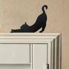 Cute Little Cat Stretched Out Door Corner Sign Cat Black Wooden Ornament Self-Adhesive Home Wall Doors Frame Decorations