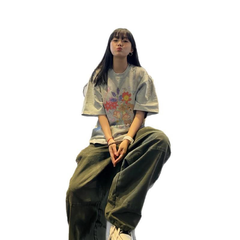 Heavy cotton American bear tide brand short-sleeved t-shirt women's new loose and fat MM high-end half-sleeved top