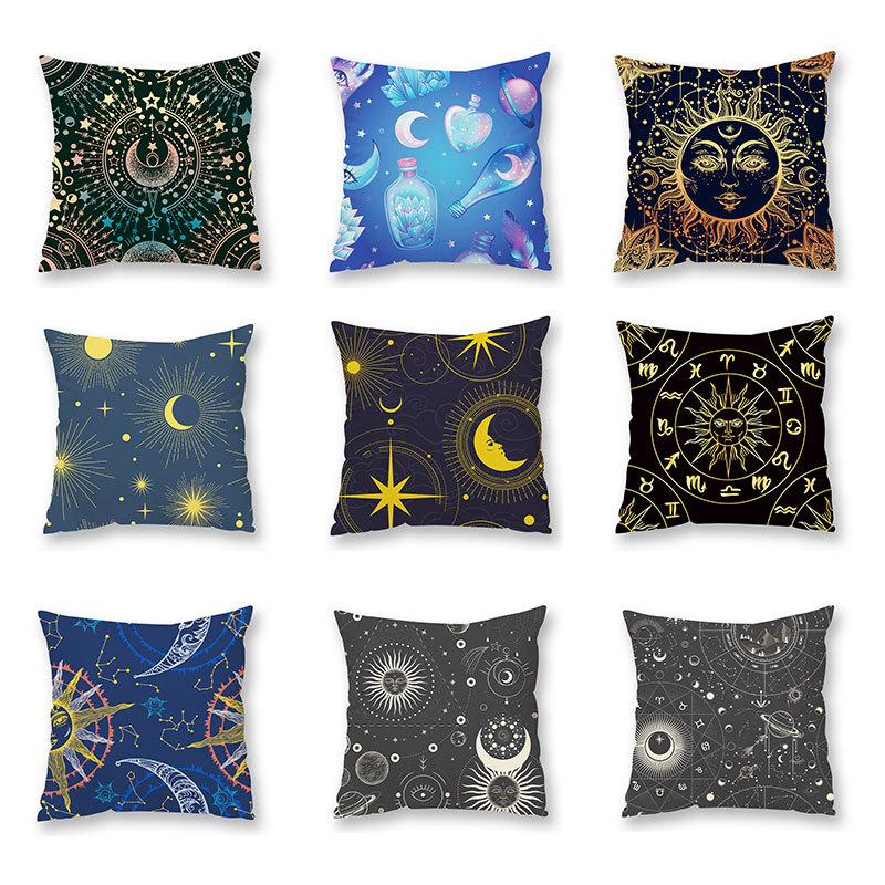 Abstract Star Moon Plush Pillow Cover Constellation Compass Totem Yoga Digital Printed Backrest Set Premium Durable