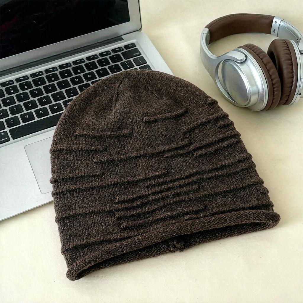 Autumn and winter high elastic knitted pile hat women's loose striped pullover hat big head circumference thin versatile solid color confinement hat