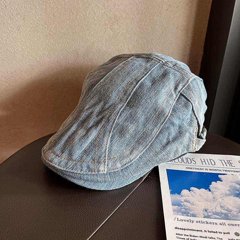 Solid Color Women Washed Denim Beret Hat Vintage Fashion Cowboy Newsboy Cap Girl Outdoor Sunsahde Forward Caps