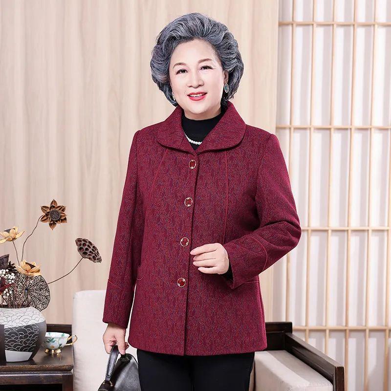 Fashionable Spring Autumn Outerwear for Senior Women Luxury Grandma Clothing Stylish