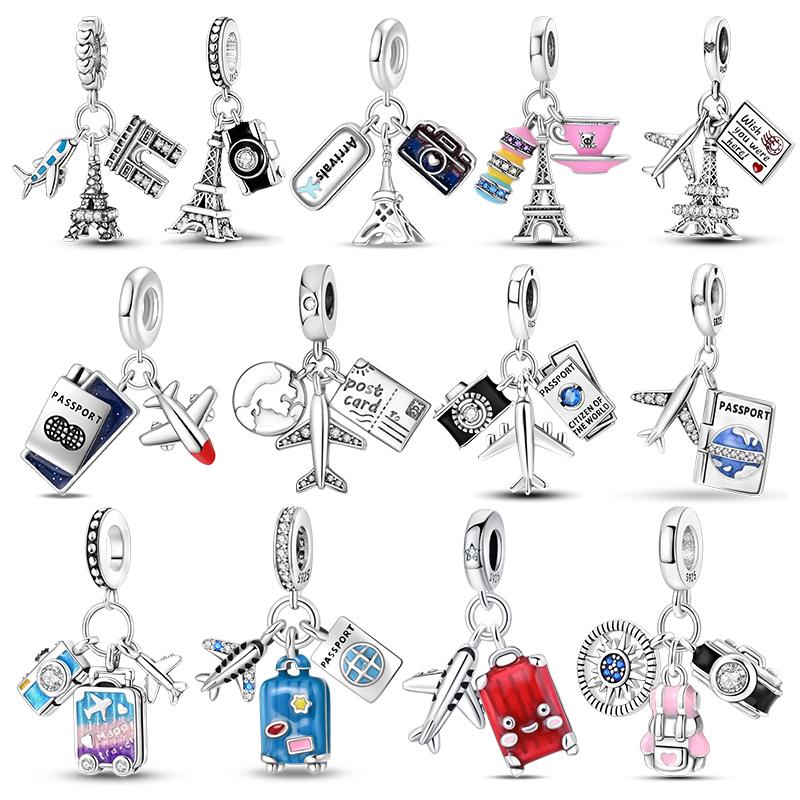 Copper Camera Iron Tower Aircraft Travel Charms Beads Fit Original Bracelets Diy Anniversary Jewelry Women