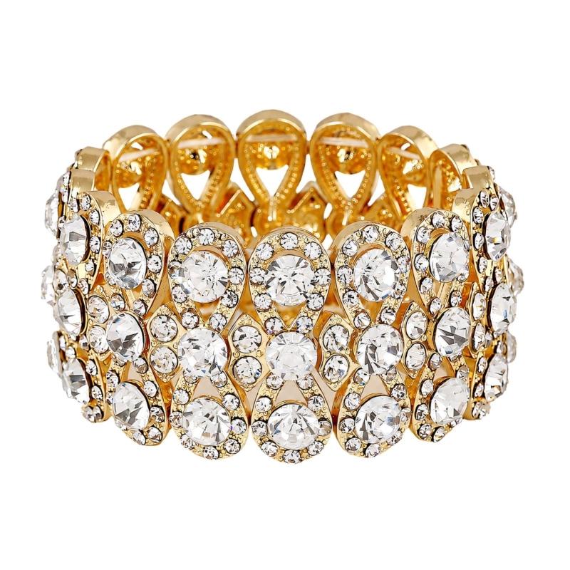 Stretch Bracelet with Repeating Figure-8 Links, Gold-Tone Zinc Alloy Design and Clear Decorative Rhinestones Details