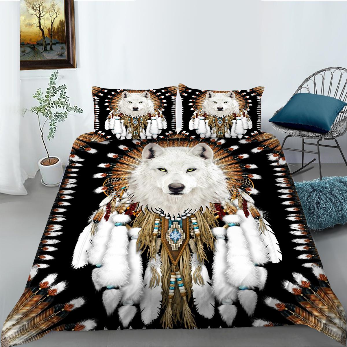 

Комплект постельного белья на тему волка с пуховым одеялом и наволочкой с животным рисунком 2/3 кусочка ткани из микрофибры Можно стирать и быстро сохнуть, украшение для дома EU Single 135x200cm