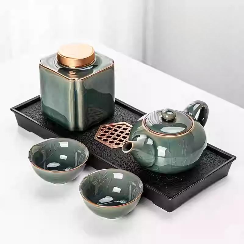 Kung Fu Tea Set Home One Pot Two Cups Tea Plate Small Ceramic Teapot Teacups Hotel Personal Small Sets Traveling