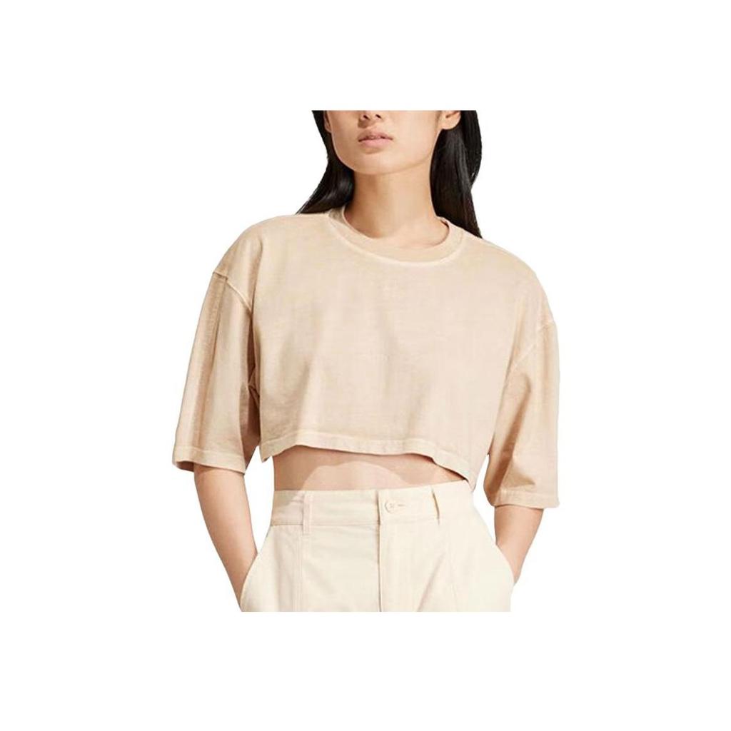 Adidas Originals Essentials Cropped Tee Sports Casual Dopamine Tight Short Sleeve T-Shirt Women Tops Brown IR5997