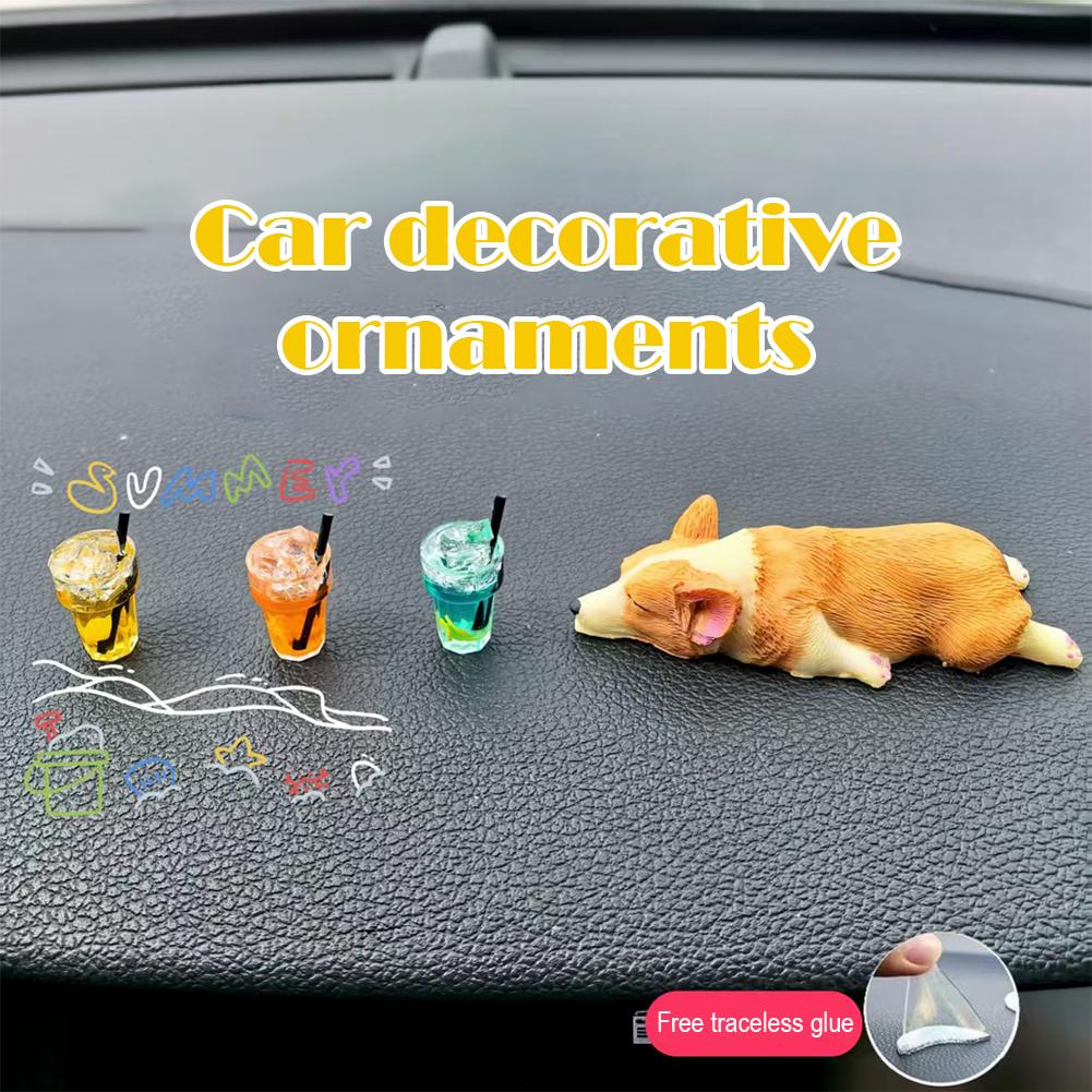 Autodekoration Hund Schlafen Corgi Mini Kleines Tier Center Zubehör Dekoration Konsole Cartoon Puppe Auto Innenraum Zubehör H2W7