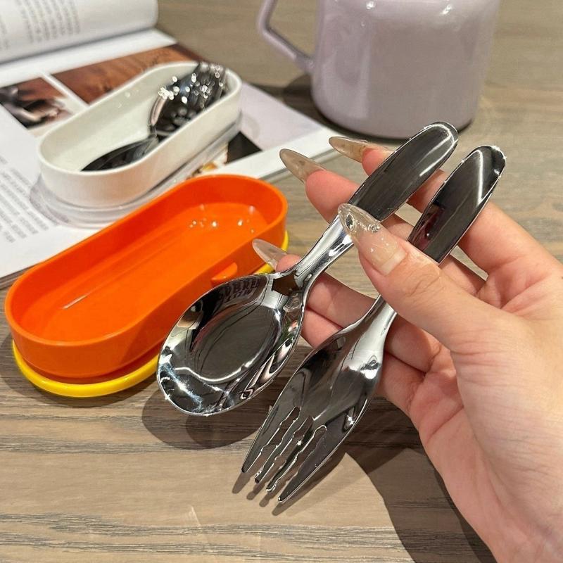 2 Pcs/Set Children Spoon Forks Box Kids Stainless Steel Kids Cutlery Portable Baby Feeding Utensils Baby Spoons Baby Tableware Set
