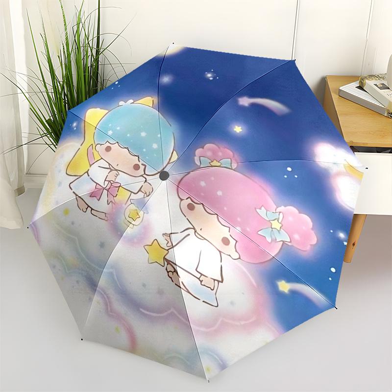 

1pc Little Twin Stars Automatic Opening/Closing Umbrella - Portable Three-Fold Design with 8-Bone Iron Frame, Perfect for Outdoor Use, Festive Gifts,
