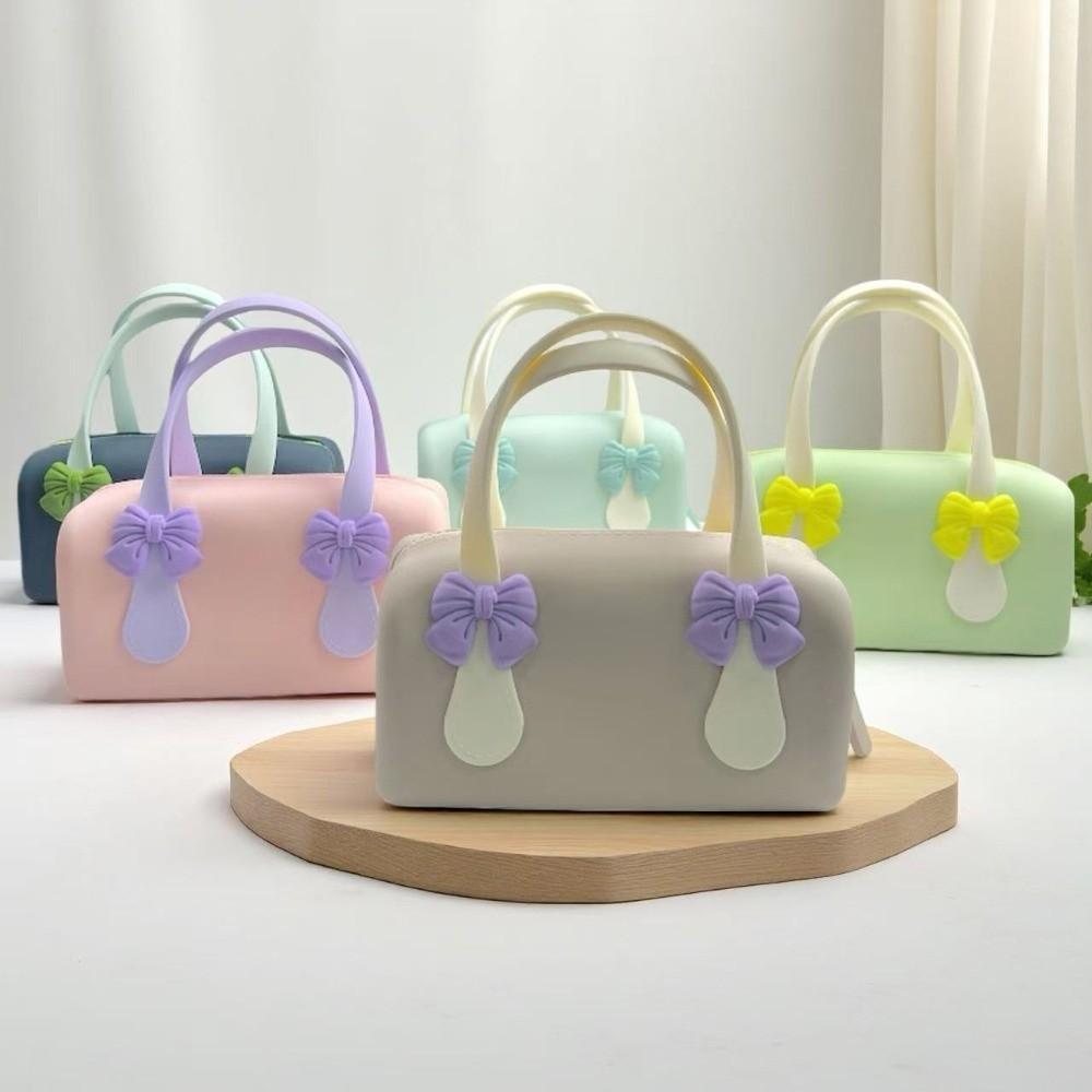 Durable Silicone Handbag Washable Toiletry Organizer Tote Underarm Purse Bow Mini Tote  Sweet Girls