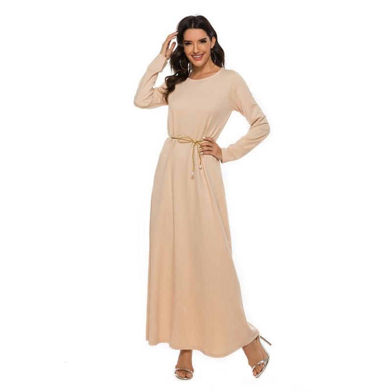 Muslim Worship Service Basic Long-sleeved Inner Round Neck Dress