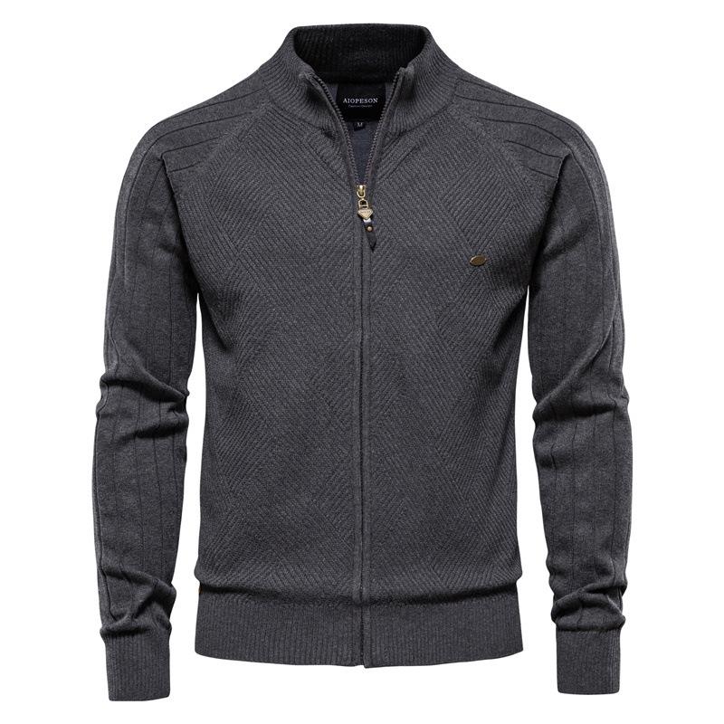 Men's Sweater Autumn Men's Cardigan Coat New Solid Color Lapel Jacquard Sweater High Neck Casual Knitwear