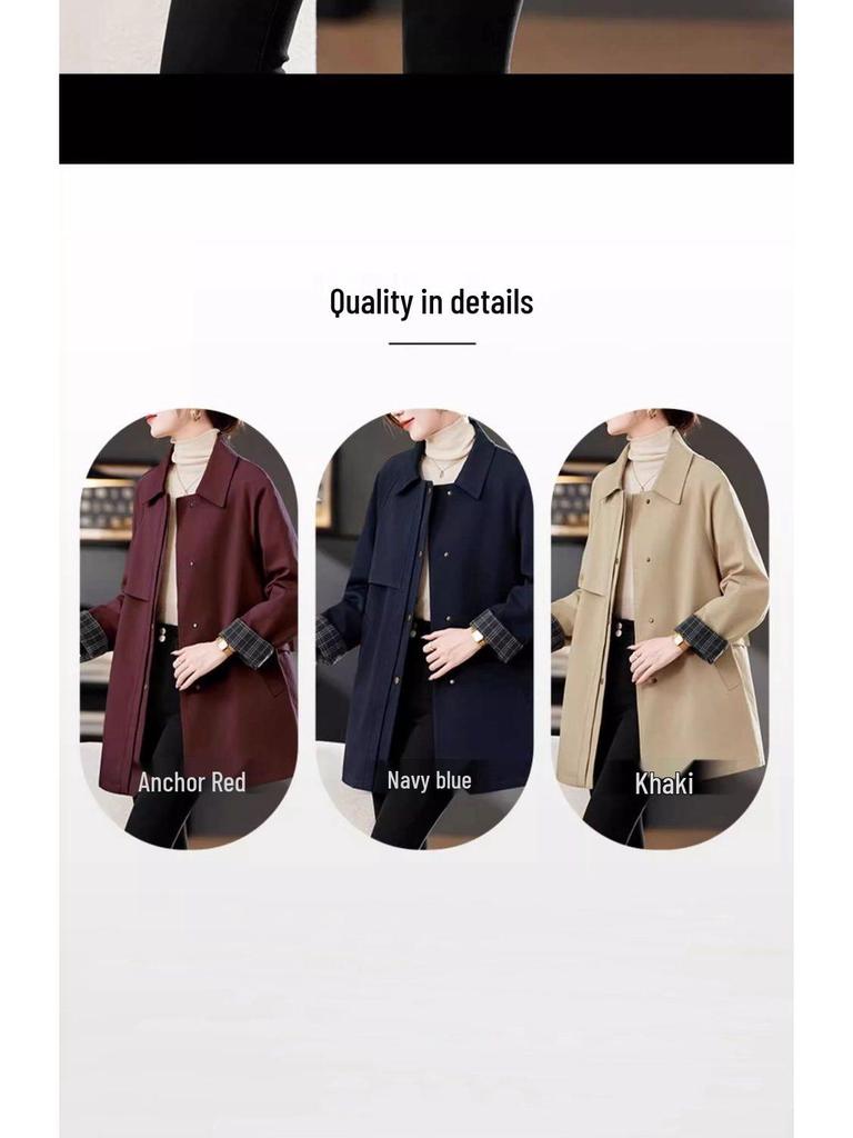 Women's Slim Mid-Length Trench Coat - Autumn/Spring Fashion 2025, Casual Chenille Spandex