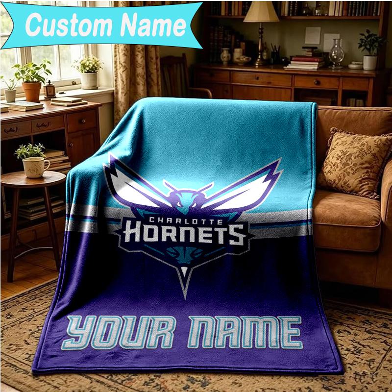 1PC Custom Name Blanket Charlotte Logo Art Flannel blankets Patterns Throw Blanket All-Season Soft Gift for Couch, Bed, Camping, Birthday gifts