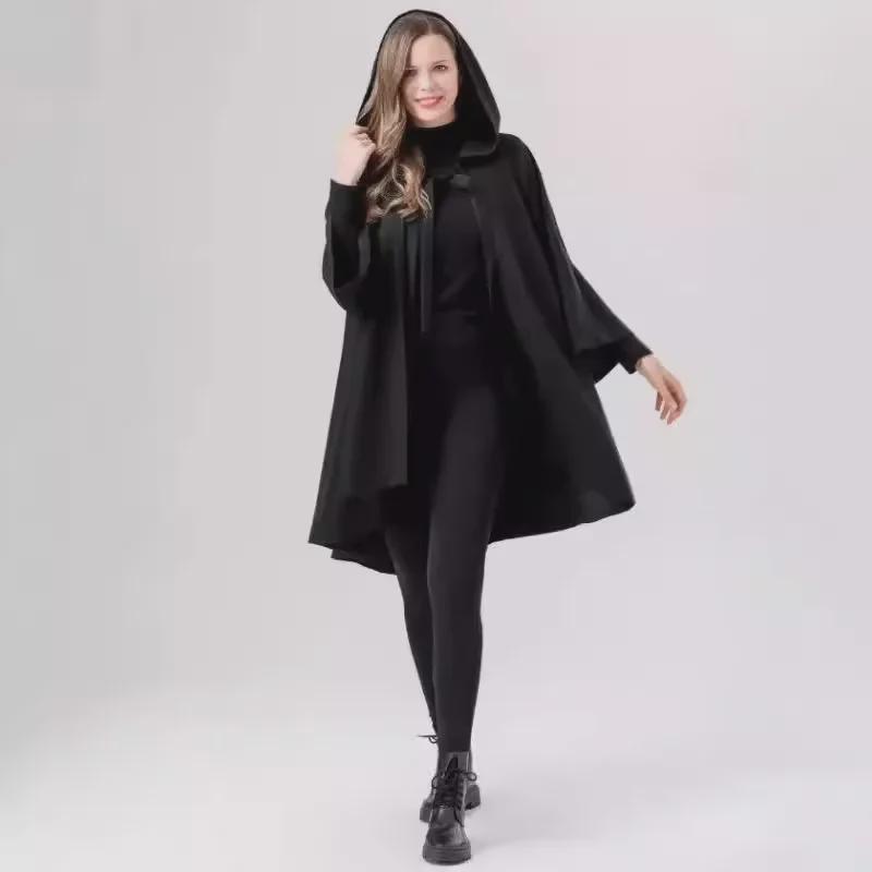 Red and Black Little Red Riding Hood Cloak Costume: Halloween Medieval Witch Robe with Sleeves