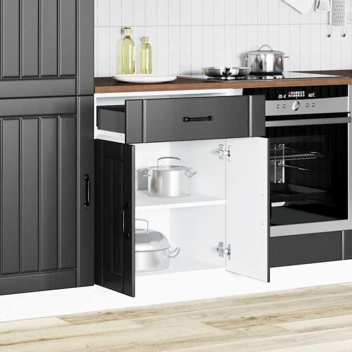 VidaXL Kitchen Cabinet Lucca Black Engineered Wood, Sink Unit, Kitchen Cabinet with Drawer, Kitchen Cabinet At 853728