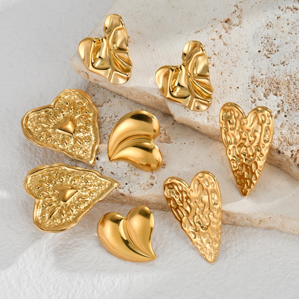 Atoztide Exaggerate Trendy Flower Heart Earrings for Women Girl Stainless Steel Gold Color Irregular Earrings Jewelry Gift