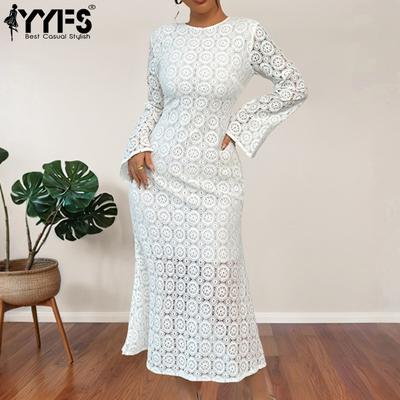 Women's Fashion Spring Fall Solid Color Print Long Sleeve O-Neck High Waist Casual Dresses