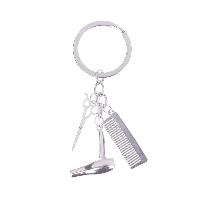 Брелок парикмахера Брелок парикмахерской Фен Ножницы Расческа Брелок серебряный