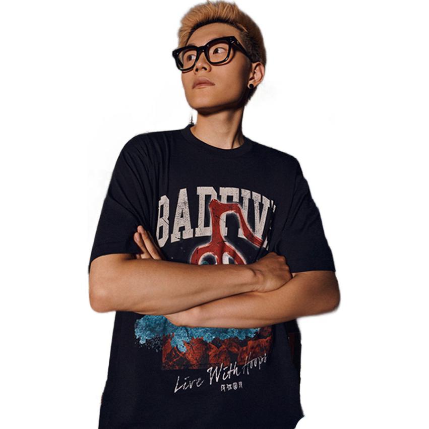 Li Ning Badfive Series Printed Letter Round Neck Loose Short Sleeve T-Shirt Unisex T-Shirt Black AHST765-3