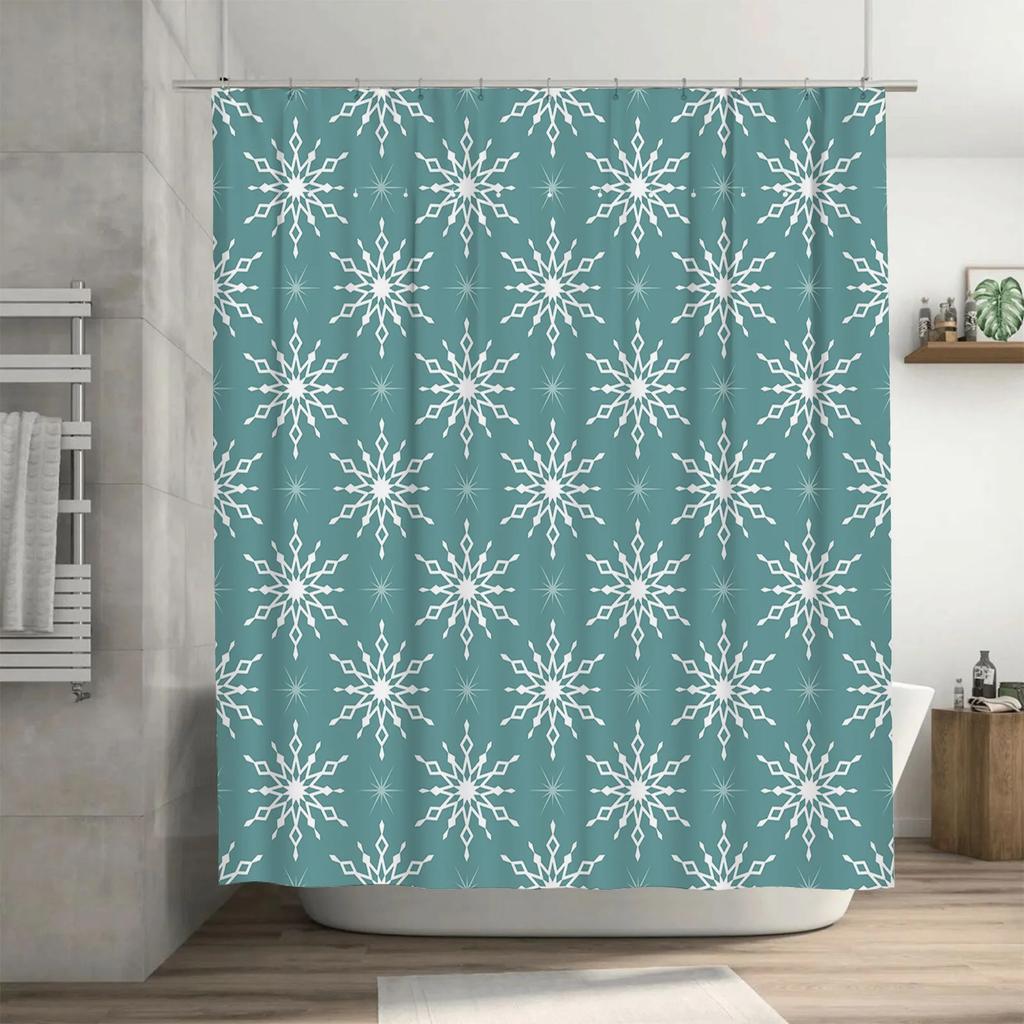 Winter Snowflake Pattern Shower Curtain Blue White Floral Print Polyester Fabric Waterproof Bathroom Decor Set for Home Kitchen